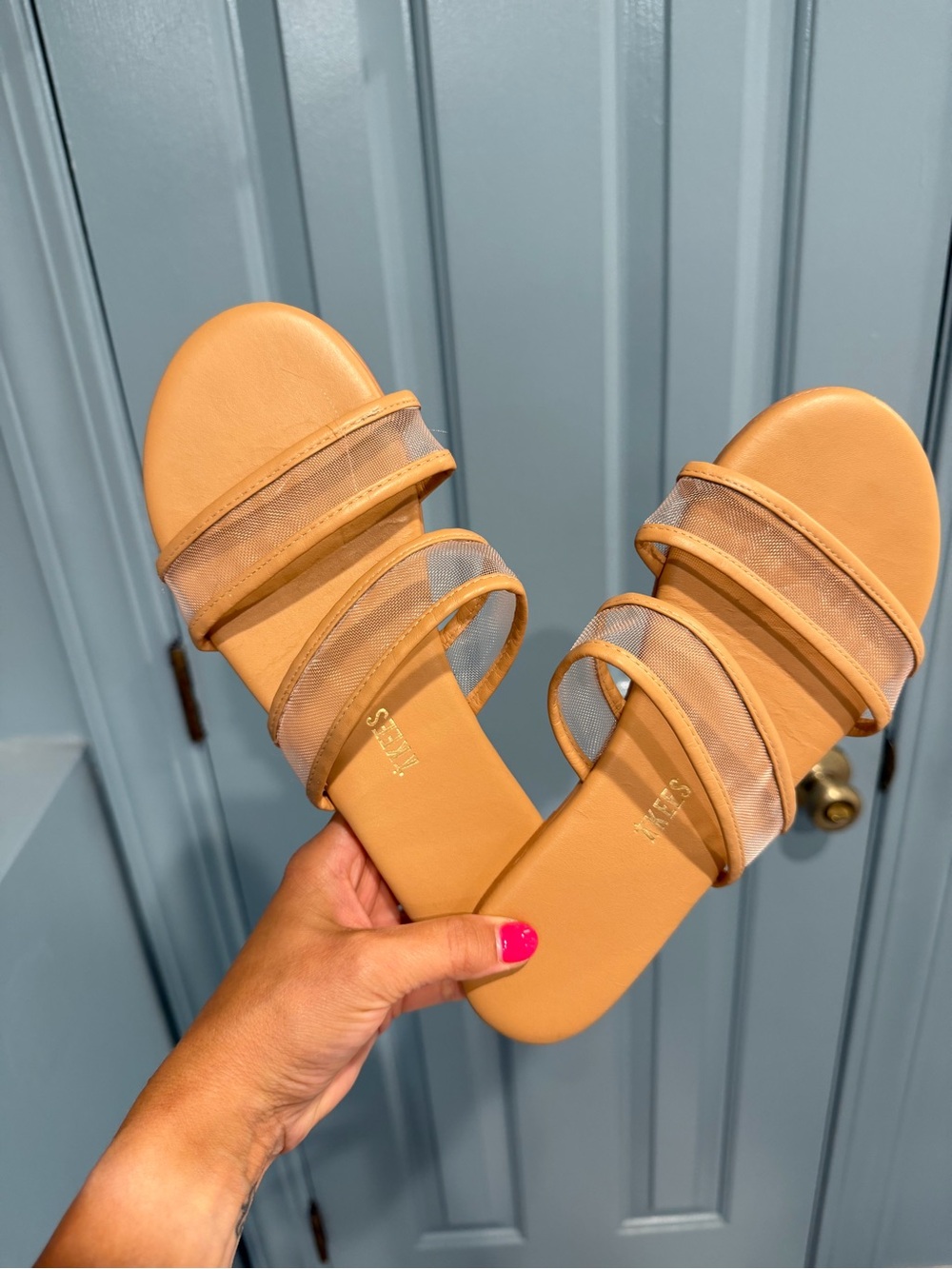 TKEES Tan Slide Sandals with Sheer Straps
